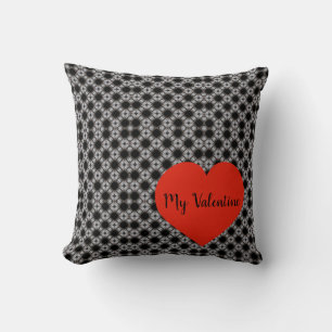 Black And White Print With Red Heart Cushion