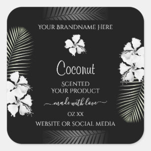 Black and White Product Labels Hawaiian Flowers