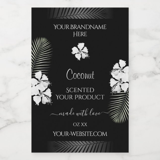 Black and White Product Labels Hawaiian Flowers (Single Label)