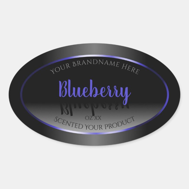 Black and White Product Labels Shimmery Blue Frame (Front)