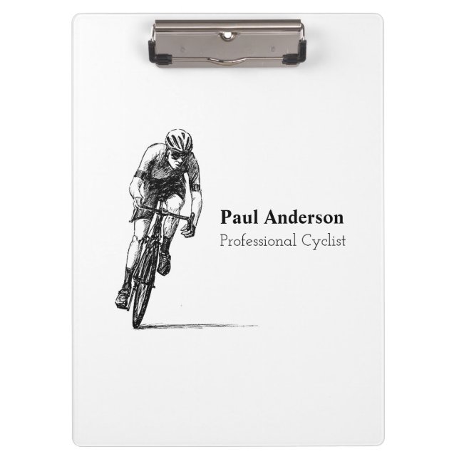 Black And White Professional Cyclist Business Clipboard (Front)