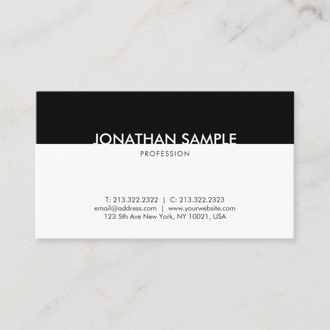 Black And White Professional Modern Plain Graceful Business Card (Front)