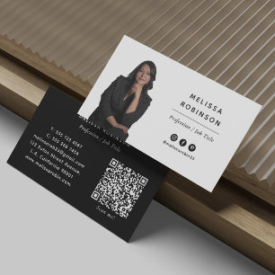 Black and White Professional Photo QR Code Business Card