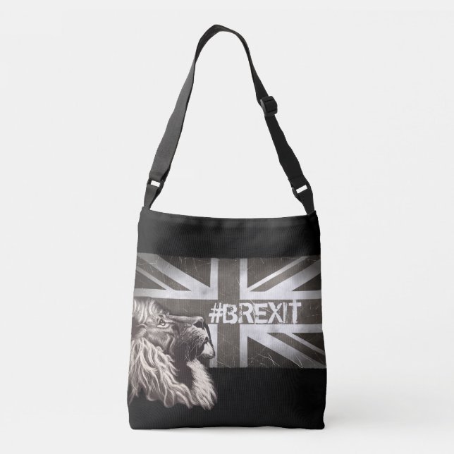 Black and White Proud Lion Union Jack #Brexit Crossbody Bag (Back)