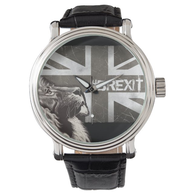 Black and White Proud Lion Union Jack #Brexit Watch (Front)