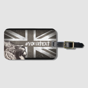 Black and White Proud Lion Union Jack Custom Text Luggage Tag