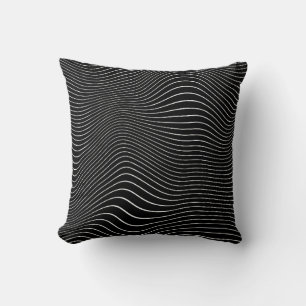 Black and white Psychedelic Linear Wavy Background Cushion