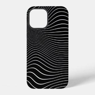 Black and white Psychedelic Linear Wavy Background iPhone 12 Case