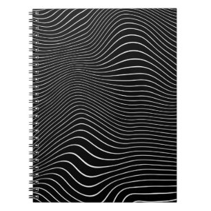 Black and white Psychedelic Linear Wavy Background Notebook