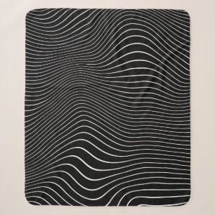 Black and white Psychedelic Linear Wavy Background Sherpa Blanket