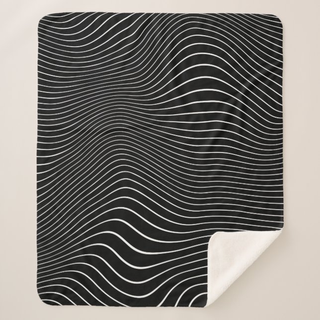 Black and white Psychedelic Linear Wavy Background Sherpa Blanket (Front)