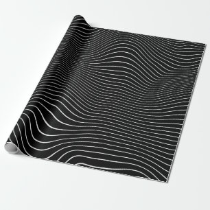 Black and white Psychedelic Linear Wavy Background Wrapping Paper
