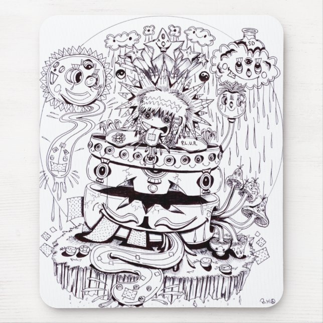Black and White Psychedelic Mouse Mat (Front)