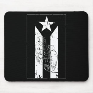 Black And White Puerto Rico Flag With Boxing Glove Mouse Mat