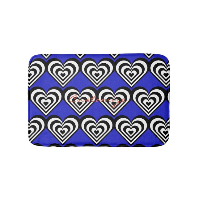 black and white pulsating zebra hearts love bath mat (Front)