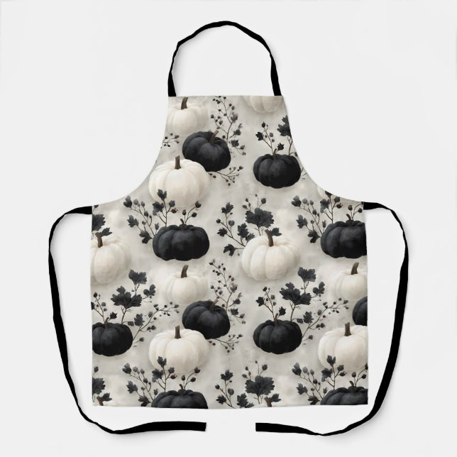 Black and White Pumpkin Fall Design Apron (Front)