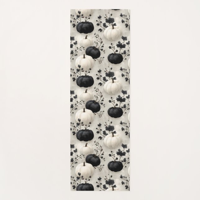Black and White Pumpkin Fall Design Yoga Mat (Front)