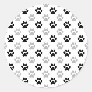 Black and white puppy paw prints classic round sticker