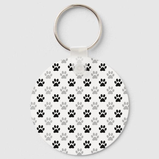 Black and white puppy paw prints key ring (Front)