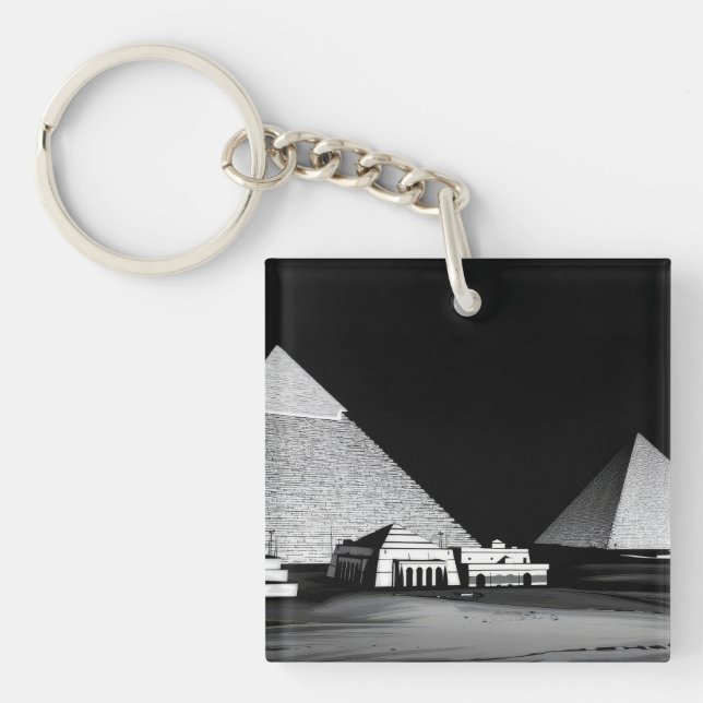 Black and White Pyramids Key Ring (Front)