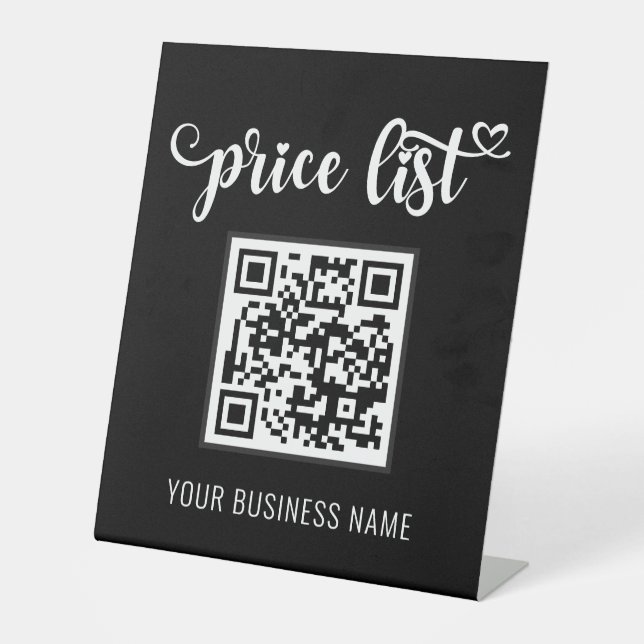Black and White QR Code Beauty Salon Price List Pedestal Sign (Front)
