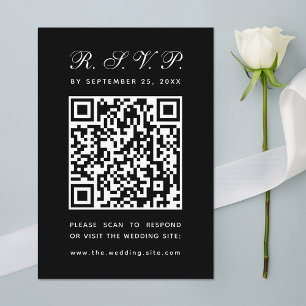 Black and White QR Code Simple Calligraphy Wedding RSVP Card