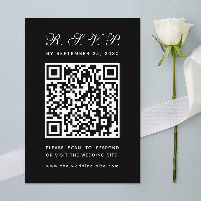 Black and White QR Code Simple Calligraphy Wedding RSVP Card (Creator Uploaded)