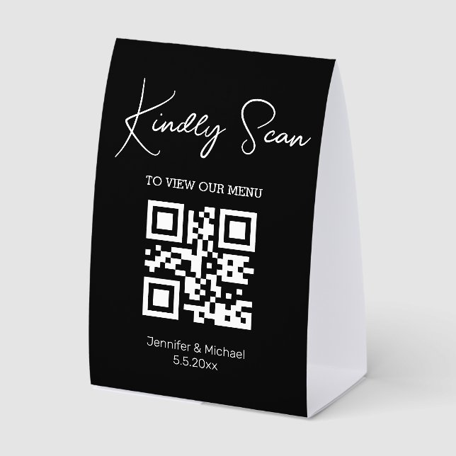 black and white qr code wedding menu  (Front)