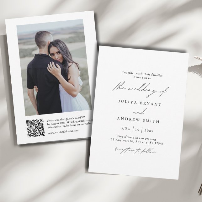 Black and white QR code with photo wedding Invitation (Creator Uploaded)