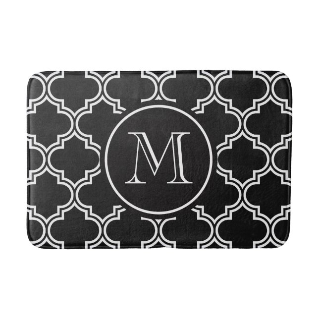 Black and White Quatrefoil Bath Mat (Front)