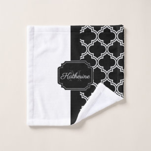Black and White Quatrefoil Bath Towel Set