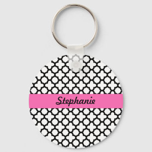 Black and White Quatrefoil Key Ring