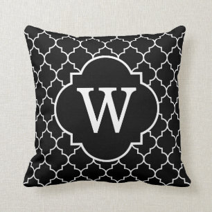 Black And  White Quatrefoil Monogram Cushion