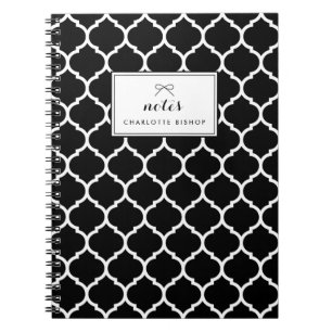 Black and White Quatrefoil Pattern Personalised Notebook