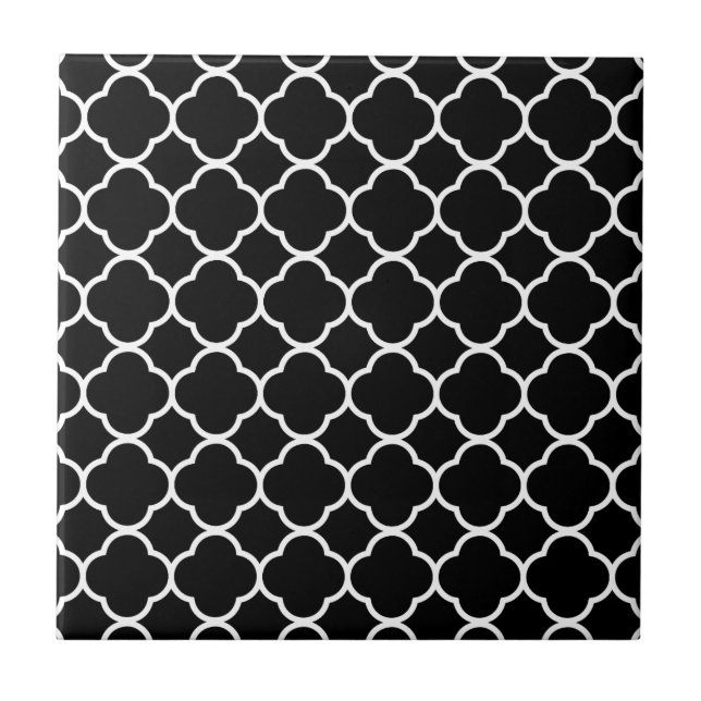 Black and White Quatrefoil Pattern Tile (Front)