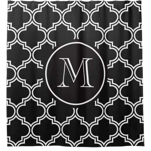 Black and White Quatrefoil Shower Curtain (Front)