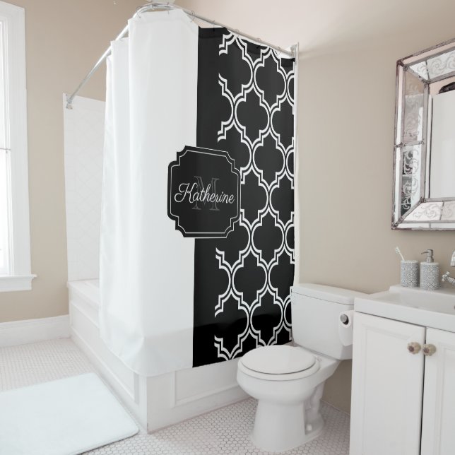 Black and White Quatrefoil Shower Curtain (In Situ)