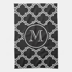 Black and White Quatrefoil Tea Towel