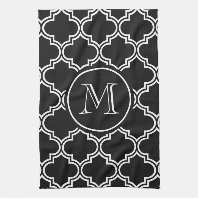 Black and White Quatrefoil Tea Towel (Vertical)