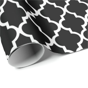 Black and White Quatrefoil Tiles Pattern Wrapping Paper