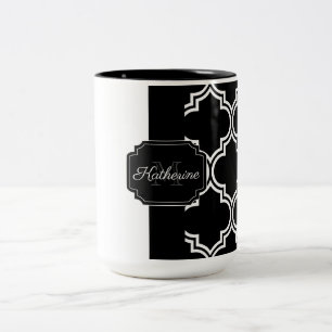 Black and White Quatrefoil Two-Tone Coffee Mug