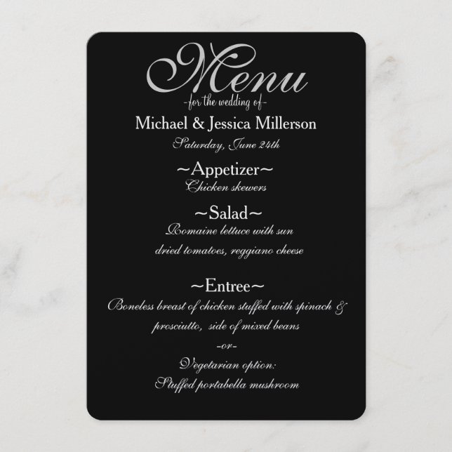 Black and White Quatrefoil Wedding Menu (Front)