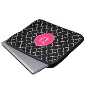 Black and White Quatrefoil with Monogram Laptop Sleeve