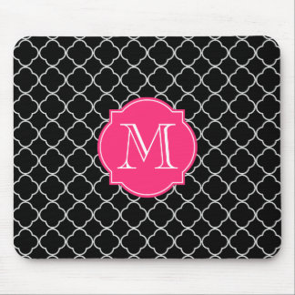 Black and White Quatrefoil with Monogram Mouse Mat