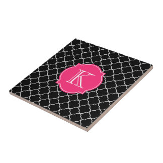 Black and White Quatrefoil with Monogram Tile