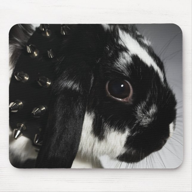 Black and white rabbit with studded collar mouse mat (Front)
