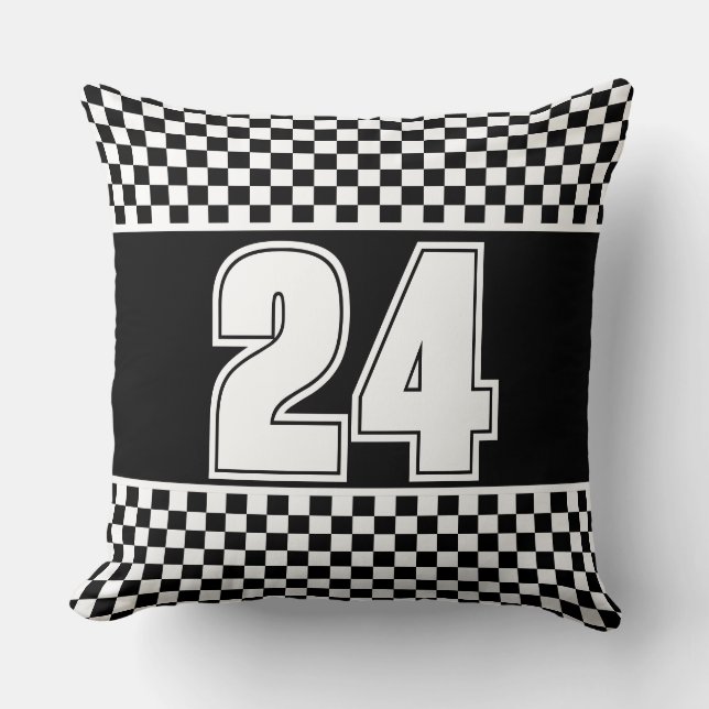 Black And White Race Number  Cushion (Front)