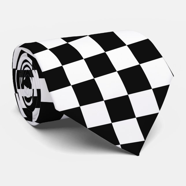 Black and White Racing Silks Checks Derby Tie (Rolled)