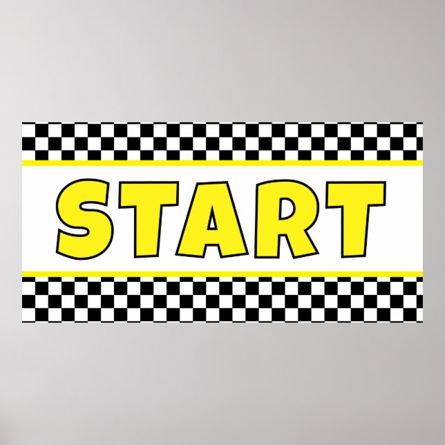 Black and white Racing START Line Banner Poster (Front)