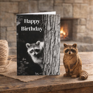 Black and White Racoon Photo Birthday Card